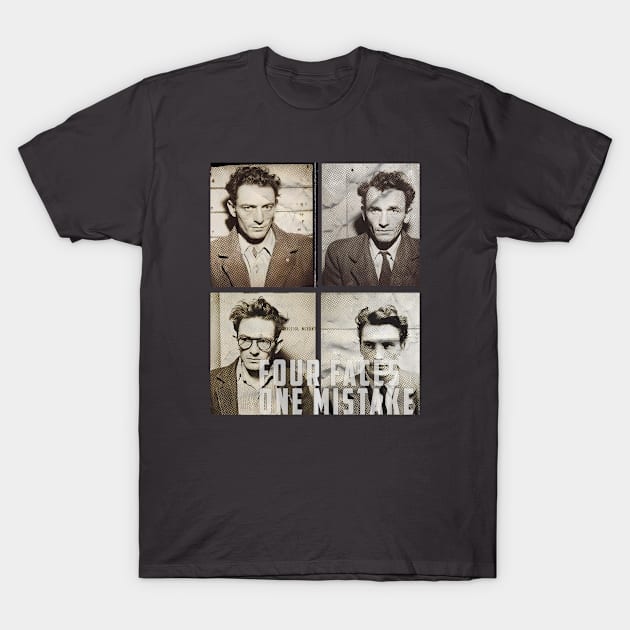 Four Faces, One Mistake: The Mugshot of a Man with a Shifting Identity T-Shirt by Quick Beach